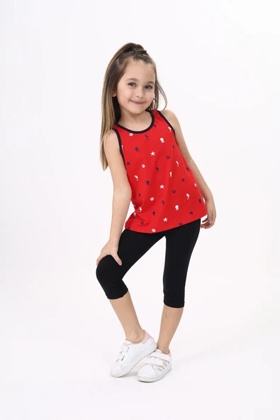 Toontoy Kız Çocuk Baskılı Bisiklet Yaka Basic Atlet - Resim 4