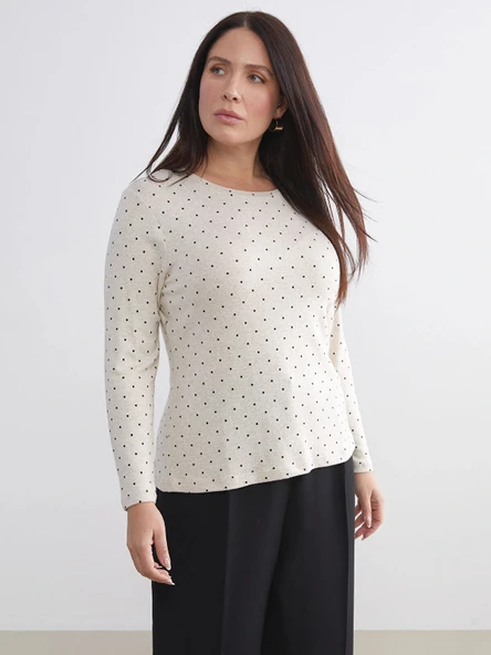 LCWAIKIKI Basic Bej Bisiklet Yaka Puantiyeli Kadın Body - Resim 2
