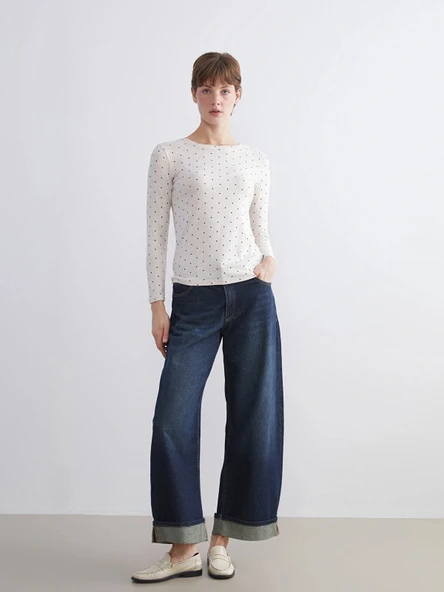 LCWAIKIKI Basic Bej Bisiklet Yaka Puantiyeli Kadın Body - Resim 3