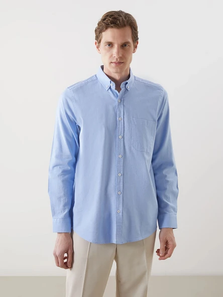 LCWAIKIKI Classic Mavi Regular Fit Uzun Kollu Oxford Erkek Gömlek ürün görseli 1