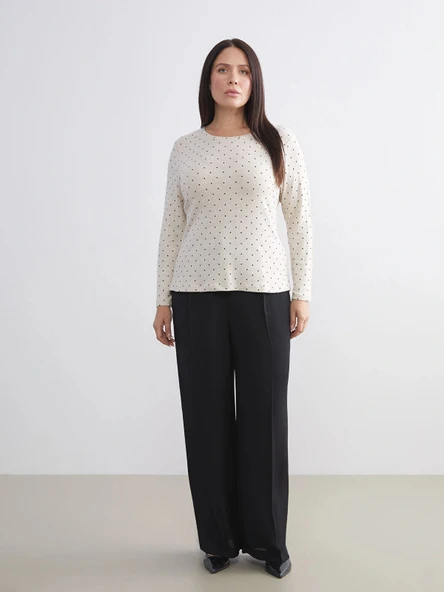LCWAIKIKI Basic Bej Bisiklet Yaka Puantiyeli Kadın Body - Resim 6