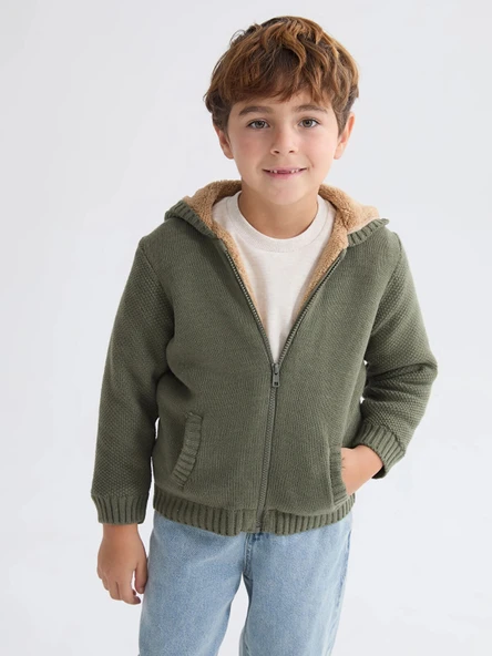 LCW Kids Haki Kapüşonlu Erkek Çocuk Triko Hırka ürün görseli 1