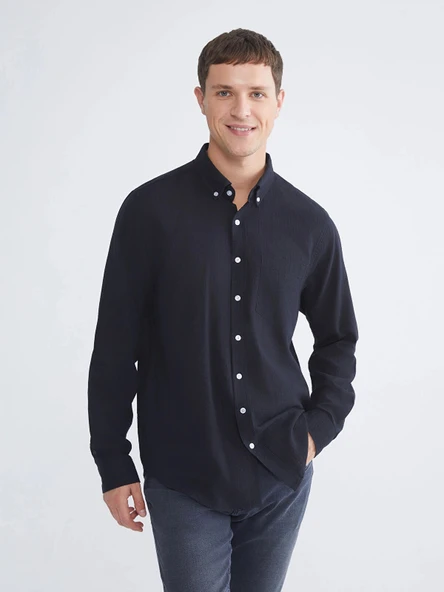 LCWAIKIKI Classic Lacivert Regular Fit Uzun Kollu Erkek Dokulu Gömlek ürün görseli 1