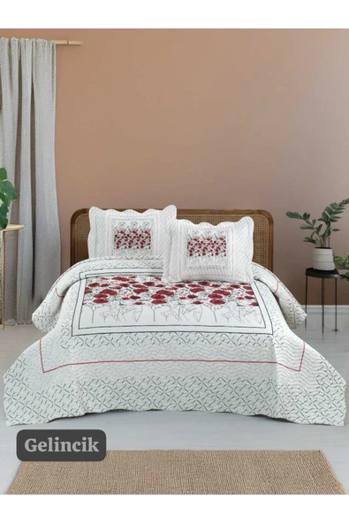 Sofline Çift Kişilik Kapitone Yatak Örtüsü, Klasik Desenli Model - Gelincik (250 X 260cm) ürün görseli 1