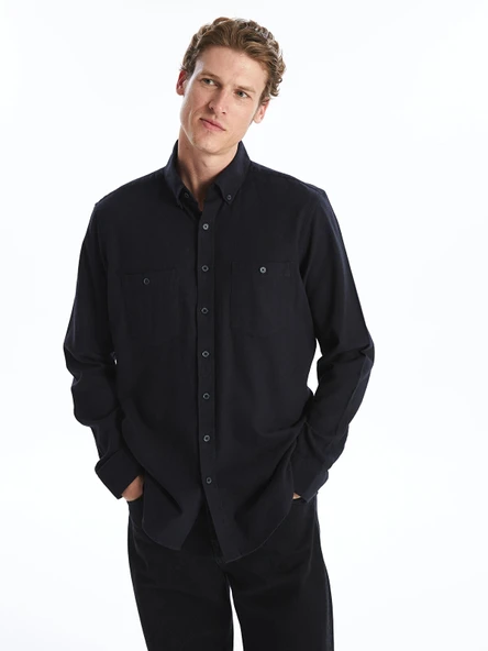 LCWAIKIKI Classic Siyah Regular Fit Uzun Kollu Gabardin Erkek Gömlek ürün görseli 1