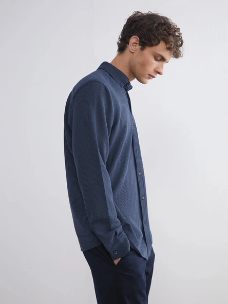LCW Vision Petrol Slim Fit Uzun Kollu Erkek Dokulu Gömlek ürün görseli 1
