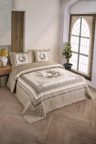 Sofline Çift Kişilik Kapitone Yatak Örtüsü, Klasik Desenli Model - Beste Kahve (250 X 260cm) ürün görseli 1