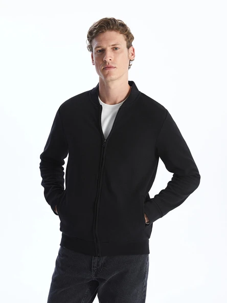 LCWAIKIKI Classic Siyah Kolej Yaka Uzun Kollu Erkek Fermuarlı Sweatshirt ürün görseli 1