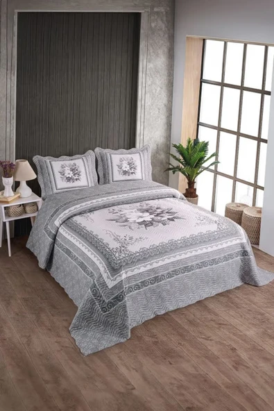 Sofline Çift Kişilik Kapitone Yatak Örtüsü, Klasik Desenli Model - Beste Gri (250 X 260cm) ürün görseli 1