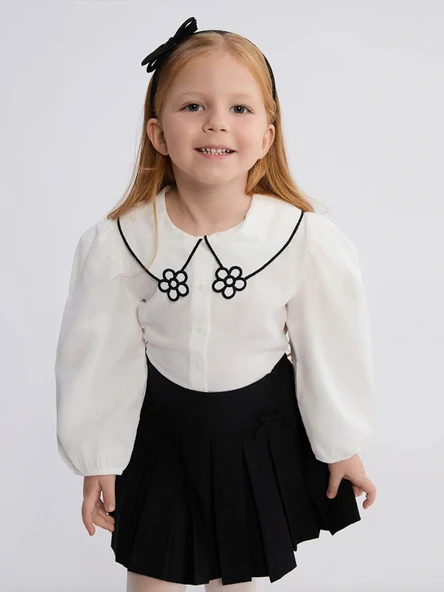 LCW Kids Ekru Bebe Yaka Kız Çocuk Gömlek ürün görseli 1