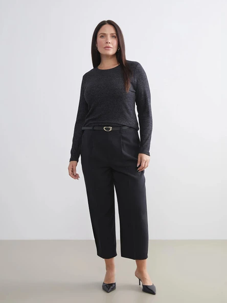 LCWAIKIKI Basic Siyah Bisiklet Yaka Kadın Body - Resim 6