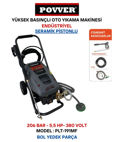 POWER Yüksek Basınçlı Endüstriyel Yıkama Makinası (4000 W-5.5HP-206 BAR) ürün görseli 1