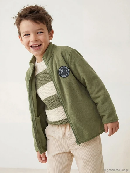 LCW Kids Haki Kolej Yaka Basic Uzun Kollu Erkek Çocuk Fermuarlı Sweatshirt ürün görseli 1