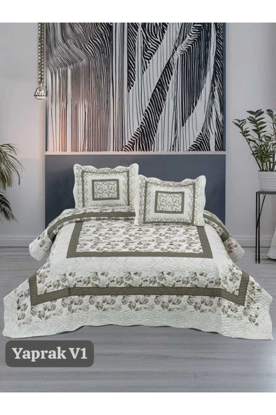 Sofline Çift Kişilik Kapitone Yatak Örtüsü, Klasik Desenli Model - Yaprak Kahve (250 X 260cm) ürün görseli 1