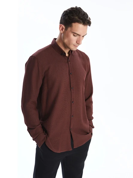 LCW Vision Bordo Slim Fit Uzun Kollu Armürlü Erkek Gömlek ürün görseli 1