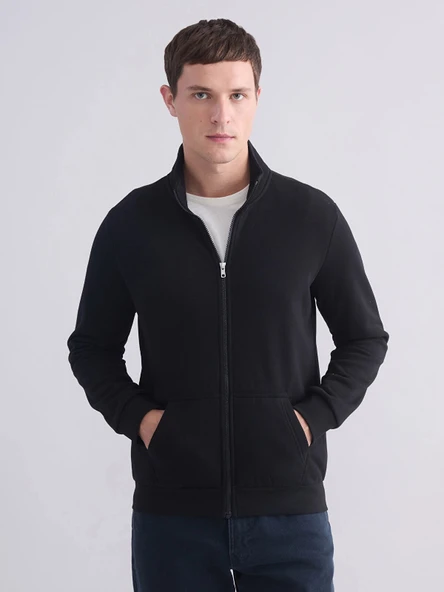 LC WAIKIKI Siyah Dik Yaka Erkek Fermuarlı Sweatshirt ürün görseli 1