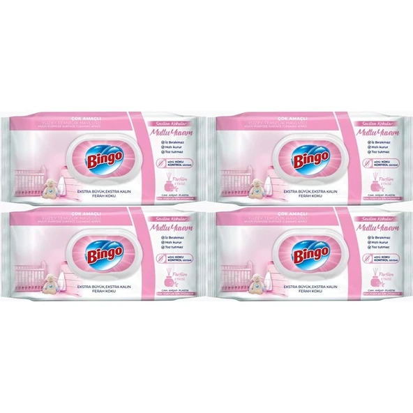 Bingo Clean Yüzey Temizlik Havlusu 96 Yaprak Sevilen Kokular Mutlu Yuvam (4 Lü Set) 384 Yaprak ürün görseli 1