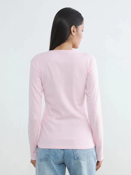 LCWAIKIKI Basic Pembe Bisiklet Yaka Kadın Body - Resim 5