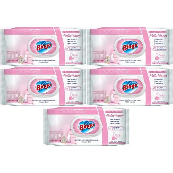 Bingo Clean Yüzey Temizlik Havlusu 96 Yaprak Sevilen Kokular Mutlu Yuvam (5 Li Set) 480 Yaprak ürün görseli 1