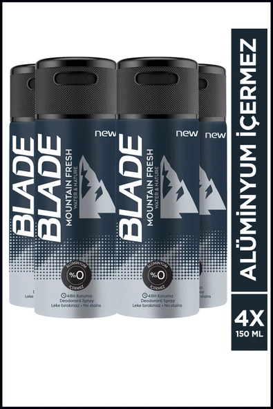Blade Mountain Fresh Erkek Alüminyumsuz Deodorant 4x150 Ml Hızlı Kurur, Leke Bırakmaz ürün görseli 1