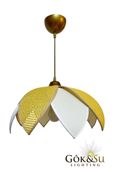Rattan Papatya Model Sarı Renk Avize - Resim 5