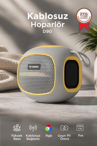 Bluetooth Hoparlör Taşınabilir Kablosuz Speaker FM Radyo USB TF Kart 5W D90 Gri ürün görseli 1