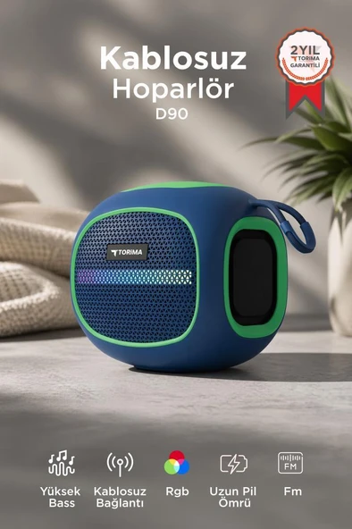 Bluetooth Hoparlör Taşınabilir Kablosuz Speaker FM Radyo USB TF Kart 5W D90 Mavi ürün görseli 1