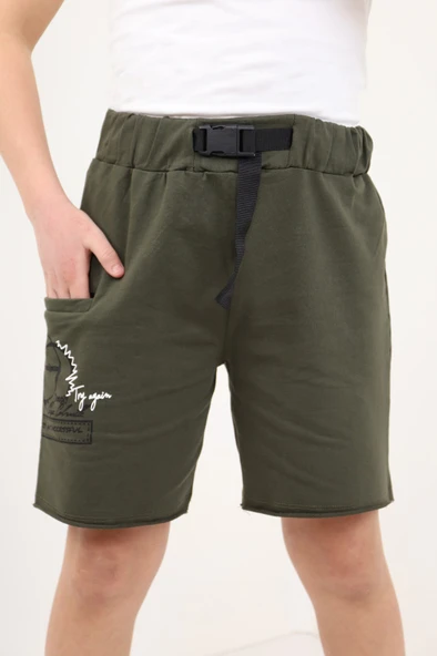 Toontoy Erkek Çocuk Baskılı Beli Lastikli Tek Cepli Şort - Kemer Detaylı ürün görseli 1