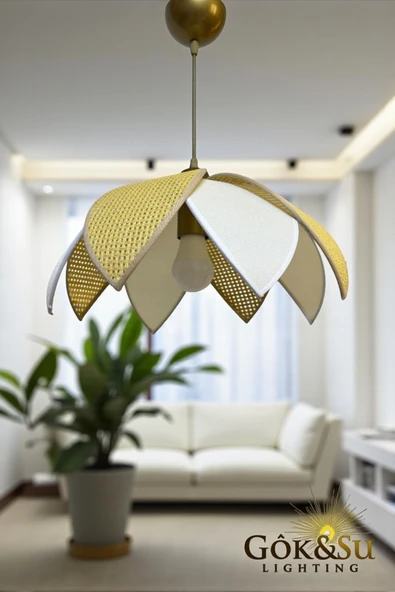 Rattan Papatya Model Sarı Renk Avize - Resim 2