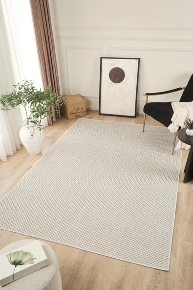 Sisalux 3082 Beyaz Gri Sisal Dokuma Jüt Kilim Hav Toz Vermez Halı Salon Mutfak Oturma Odası Halısı ürün görseli 1
