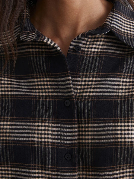 LCW Vision Siyah Ekose Oversize Kadın Gömlek - Resim 3