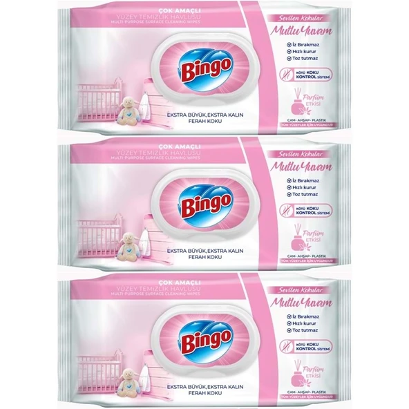 Bingo Clean Yüzey Temizlik Havlusu 96 Yaprak Sevilen Kokular Mutlu Yuvam (3 Lü Set) 288 Yaprak ürün görseli 1