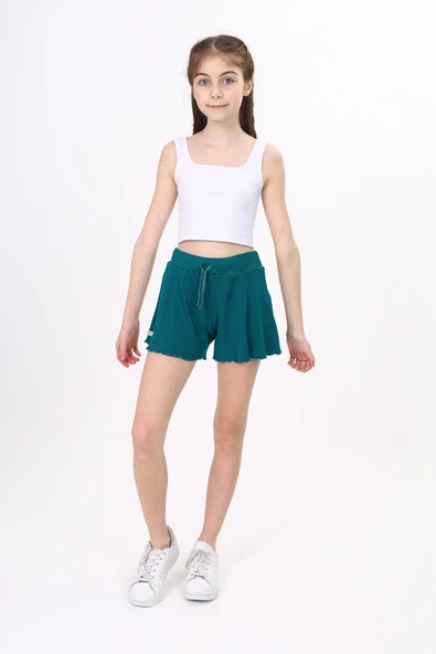 Toontoy Kız Çocuk Beli Lastikli Basic Fitilli Şort - Paça Detaylı ürün görseli 1