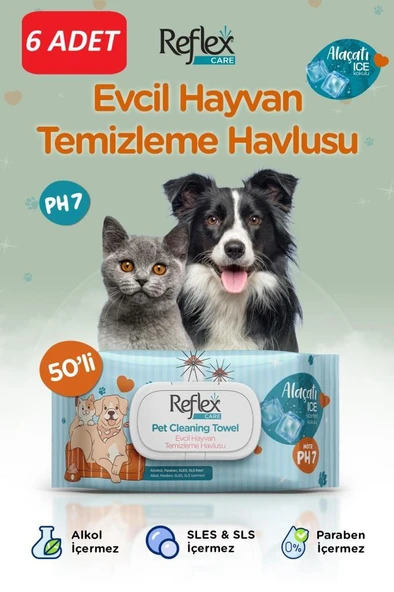Reflex Care Alaçatı Ice Kokulu Kedi ve Köpekler için Çok Amaçlı Temizleme Mendili*6 PAKET ürün görseli 1