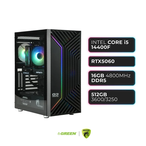 GREEN GRIFFIN G3 PLUS  RTX 5060  Intel i5-14400F  16 GB DDR5 Ram  512GB SSD  Hava Soğutucu  Oyuncu OEM Paket ürün görseli 1