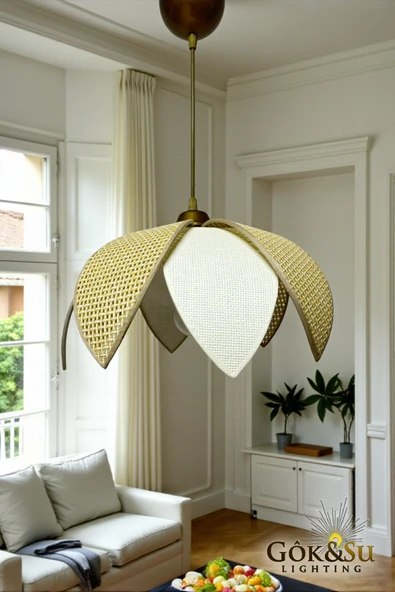 Rattan Papatya Model Naturel Renk Avize ürün görseli 1