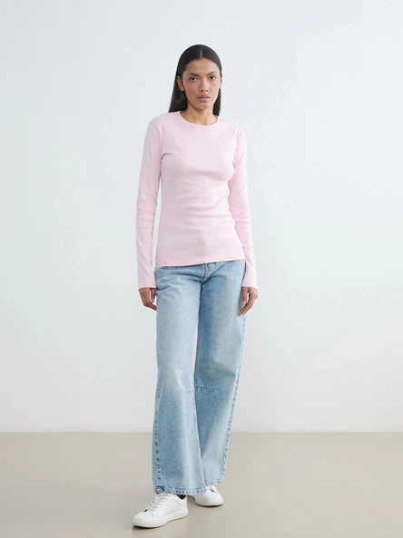 LCWAIKIKI Basic Pembe Bisiklet Yaka Kadın Body - Resim 3