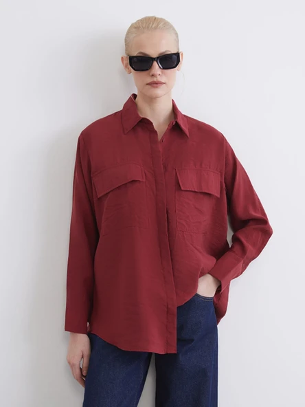 LCWAIKIKI Classic Bordo Oversize Kadın Gömlek ürün görseli 1