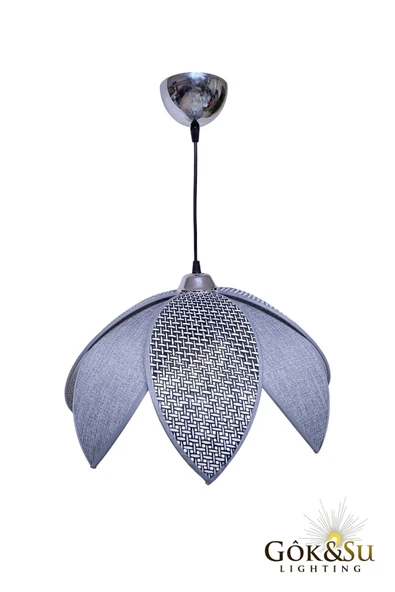 Rattan Papatya Model Siyah Gri Renk Avize - Resim 5