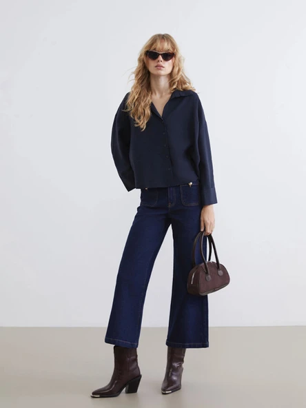 LCW Vision Lacivert Oversize Kadın Gömlek - Resim 3