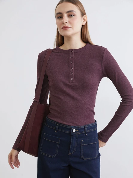 LCWAIKIKI Classic Bordo Bisiklet Yaka Fitilli Kadın Body ürün görseli 1