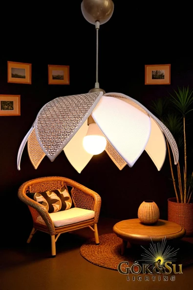 Rattan Papatya Model Kahverengi Avize - Resim 4