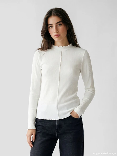 LCW Modest Ekru Fırfırlı Dik Yaka Kadın Body ürün görseli 1