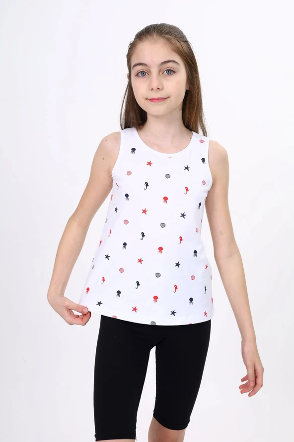 Toontoy Kız Çocuk Baskılı Bisiklet Yaka Basic Atlet - Resim 7