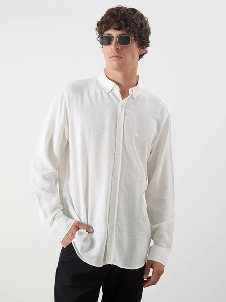 LCW Vision Ekru Slim Fit Uzun Kollu Armürlü Erkek Gömlek ürün görseli 1