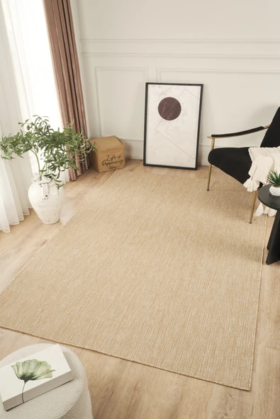 Sisalux 3083 Bej Sisal Dokuma Jüt Kilim Hav Toz Vermez Halı Salon Mutfak Oturma Odası Halısı ürün görseli 1