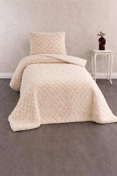 Viyana Tavşan Tüyü Tek Kişilik Yatak Örtüsü 180x230 Bej ürün görseli 1