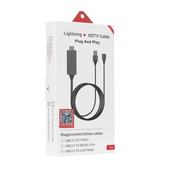 Hytech HY-XO54 Görüntü Aktarıcı Kırmızı-Siyah USB-F to HDMI 1m Mobil Telefon Uyumlu Kablo ürün görseli 1