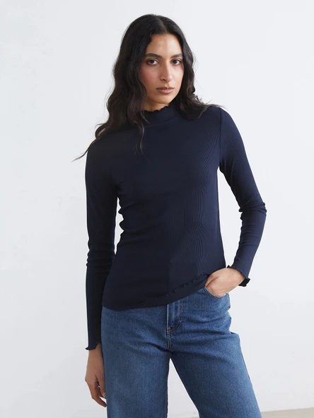 LCW Modest Lacivert Fırfırlı Dik Yaka Kadın Body ürün görseli 1