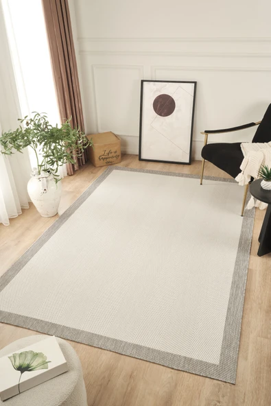 Sisalux 3086 Beyaz Gri Sisal Dokuma Jüt Kilim Hav Toz Vermez Halı Salon Mutfak Oturma Odası Halısı ürün görseli 1